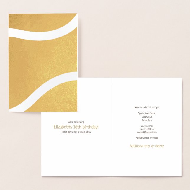 Girl's tennis sports related birthday gold foil card (Display)