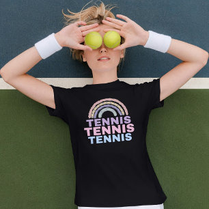Girls' "Tennis Tennis Tennis" Pastel Rainbow T-Shirt