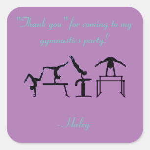 Girls "Thank you" Gymnastics Party Stickers