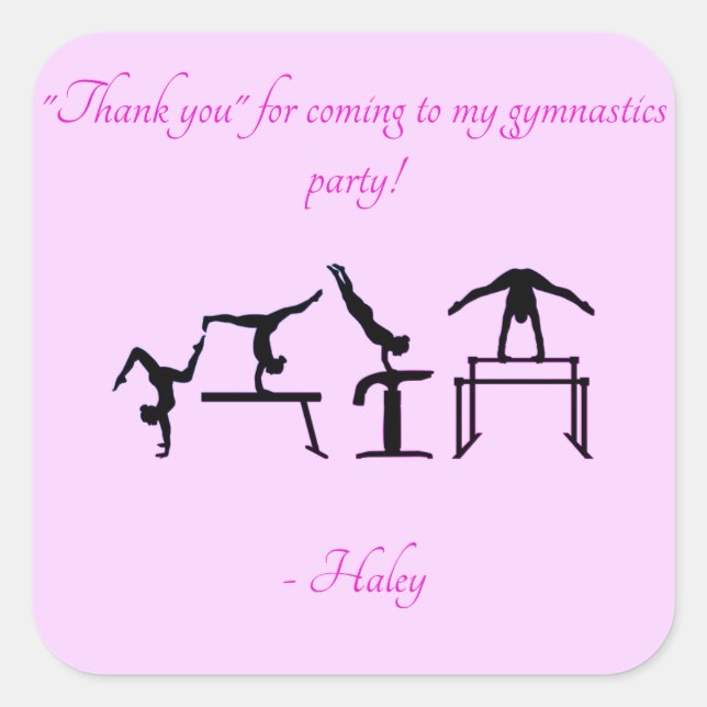 Girls "Thank you" Gymnastics Party Stickers (Front)