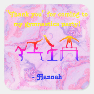 Girls "Thank you" Gymnastics Party Stickers
