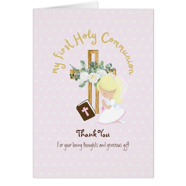 Girl's Thank You Holy Communion Card - Blonde (Front)