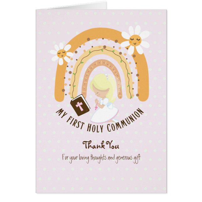 Girl's Thank You Holy Communion Card - Blonde (Front)