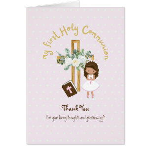 Girl's Thank You Holy Communion Card - Brunette
