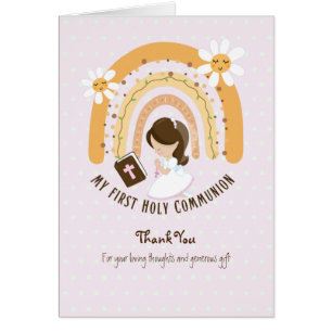 Girl's Thank You Holy Communion Card - Brunette