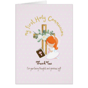 Girl's Thank You Holy Communion Card - Red Hair 