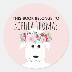 Girls "This Book Belongs" Lamb Name Bookplate Classic Round Sticker