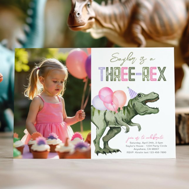 Girl's Three-Rex Dinosaur Birthday Invitation (Creator Uploaded)
