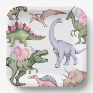 Girl's Three-Rex Party Paper Plates