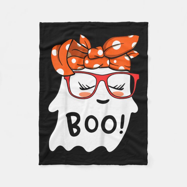 Girls Toddler Happy Halloween Ghost With Bandanna  Fleece Blanket (Front)