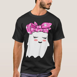 Girls Toddler Happy Halloween Ghost With Bandanna  T-Shirt