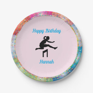 Girls Track & Field Happy Birthday Paper Plate
