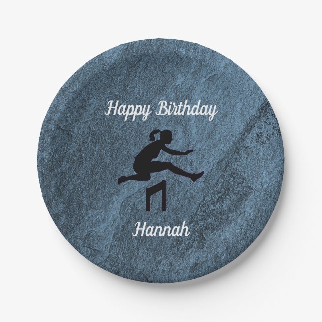 Girls Track & Field Happy Birthday Paper Plates (Front)
