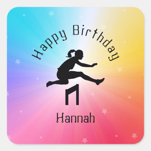 Girls Track & Field Rainbow Stars Square Sticker (Front)