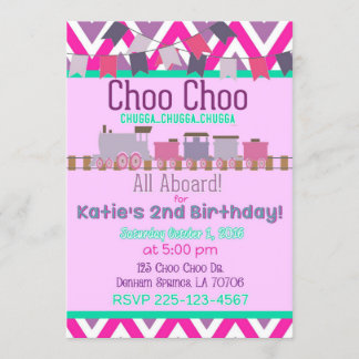 Girls Train Birthday Invitation