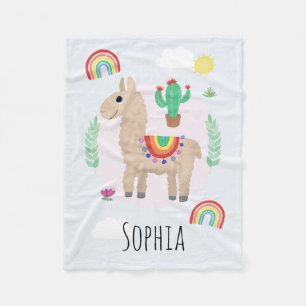 Girls Trendy and Modern Rainbow Llama Alpaca Fleece Blanket
