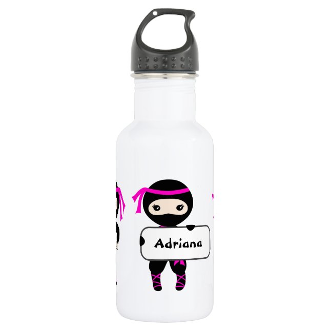 Girls Trendy Cute Ninja Warrior Kids Custom Name 532 Ml Water Bottle (Front)