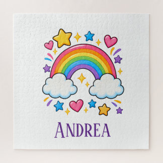 Girls Trendy Whimsical Rainbow Cartoon Name Kids Jigsaw Puzzle
