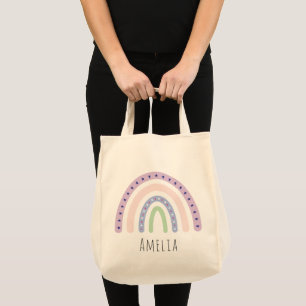 Girls Trendy Whimsical Rainbow Cartoon Name Kids  Tote Bag