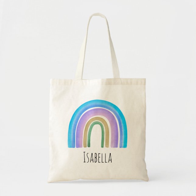 Girls Trendy Whimsical Rainbow Cartoon Name Kids  Tote Bag (Front)