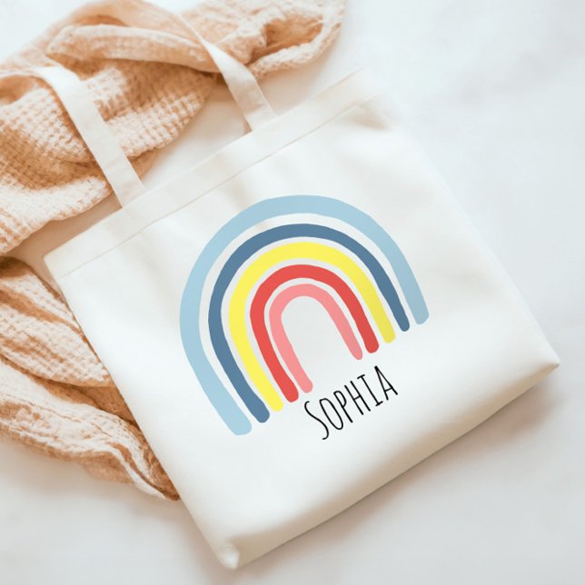 Girls Trendy Whimsical Rainbow Cartoon Name Kids Tote Bag (Creator Uploaded)