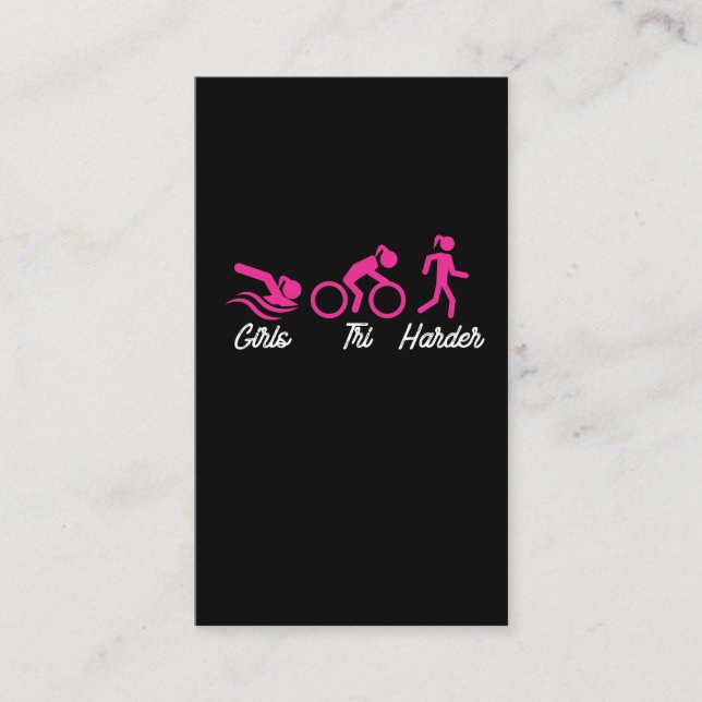 Girls Tri Harder Swim Bike Run Funny Triathlon Business Card (Front)