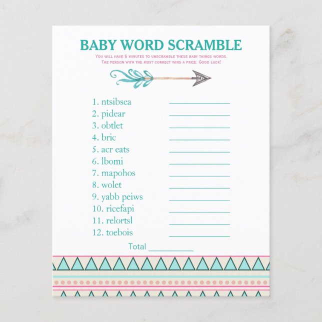 Girls Tribal Arrow Baby Shower Games (Front)