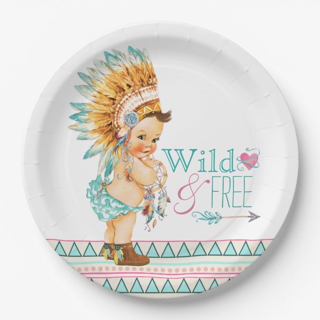 Girls Tribal Baby Shower Paper Plate (Front)