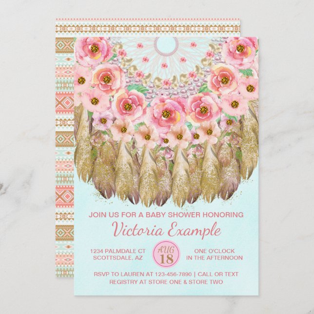 Girls Tribal Dreamcatcher Baby Shower Invitations (Front/Back)