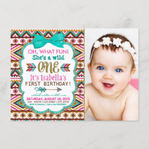 Girls Tribal First 1st Birthday Party Invitation
