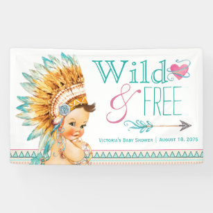 Girls Tribal Wild and Free Boho Baby Shower Banner
