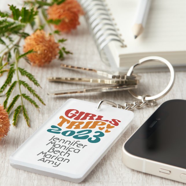 Girl's Trip 2023 Customisable Colours and Text Key Ring (Front Right)