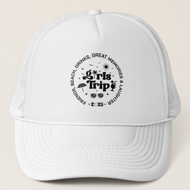 Girls Trip 2025 – Custom Friends Beach Vacation Trucker Hat (Front)