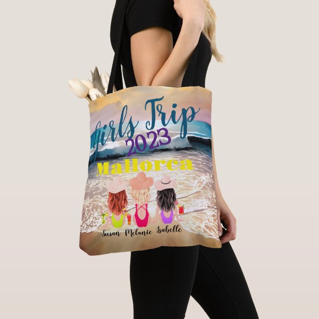 Girls trip beach sea  ocean holiday  personalised tote bag (Close Up)