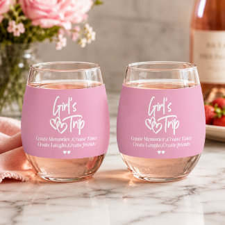Girls Trip Create Memories Pink Stemless Wine Glass