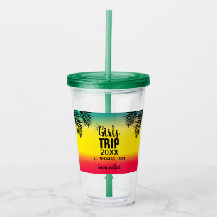 Girls Trip, Crown Year & Name Green Yellow Red Acrylic Tumbler