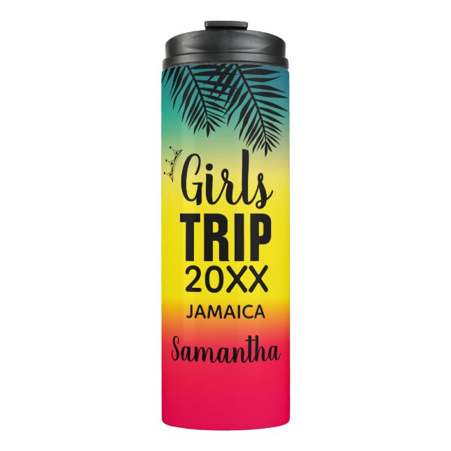 Girls Trip, Crown Year & Name Green Yellow Red Thermal Tumbler (Front)