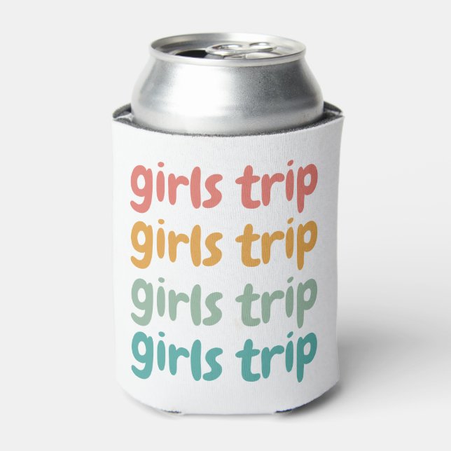 Girls Trip Cute Retro Girls Weekend Getaway Vacay Can Cooler (Can Front)