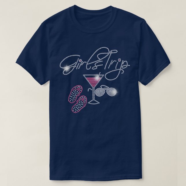 Girls Trip Martini Flip Flops Rhinestone Bling Mom T-Shirt (Design Front)
