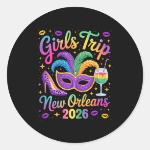 Girls trip new orleans 2026 mardi gras mask beads classic round sticker