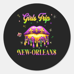 Girls Trip New Orleans Mardi Gras Lips Beads Carni Classic Round Sticker