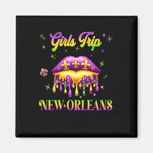 Girls Trip New Orleans Mardi Gras Lips Beads Carni Magnet