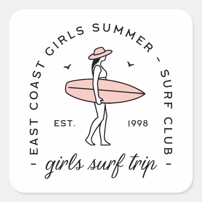 Girls trip surf club surfing besties summer surfer square sticker (Front)
