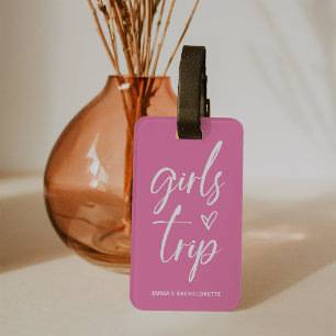 Girls Trip   Trendy Script on Pink and QR Code Luggage Tag