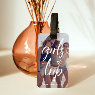 Girls Trip   Trendy Script with Photo and QR Code Luggage Tag