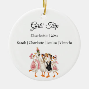 Girls Trip Vacation Travel Goose Photo Ceramic Ornament
