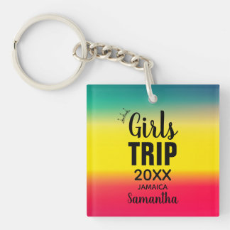 Girls Trip with Crown Year & Name Green Yellow Red Key Ring