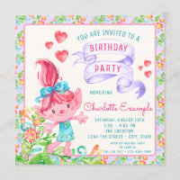 Girls Troll Birthday Party Invitations