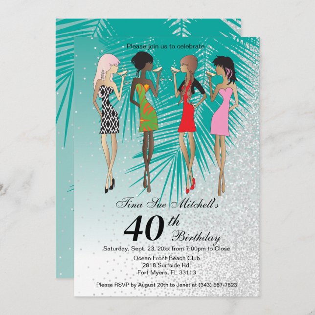 Girls Tropical Luau Party Invitation (Front/Back)