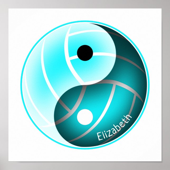 girls turquoise yin yang sports volleyball poster (Front)